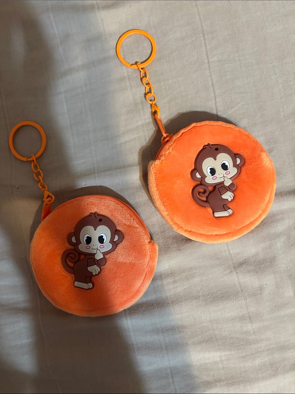 Orange Plush Monkey Coin Pouch Keychain